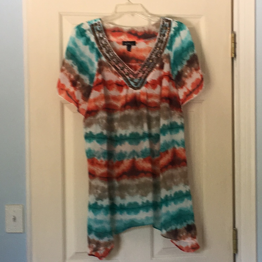 Sheer Tunic Style Multicolor Top